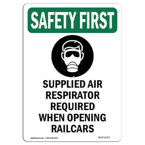 OSHA Sign, Supplied Air Respirator W/ Symbol, 10in X 7in Aluminum, 7" W, 10" H, Portrait